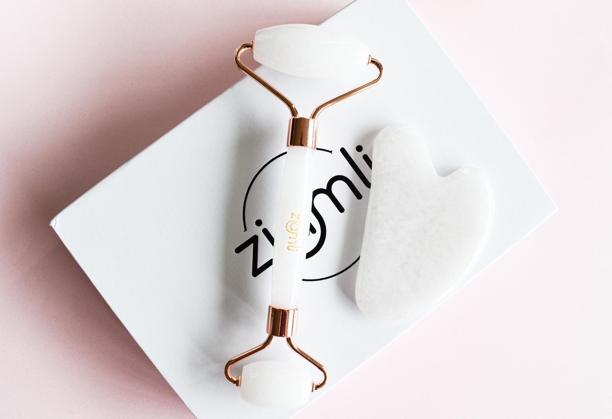 Ziamli witte jade Gezicht roller + Gua sha schraper - 100% witte jade - Gezicht massage - Premium quality white jade