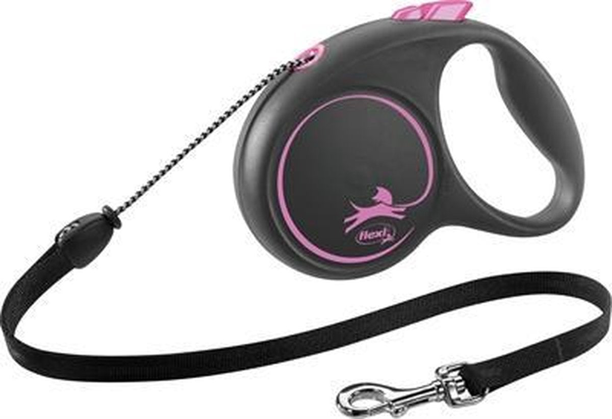 Flexi rollijn black design cord roze - m 5 mtr tot 20 kg - 1 stuks