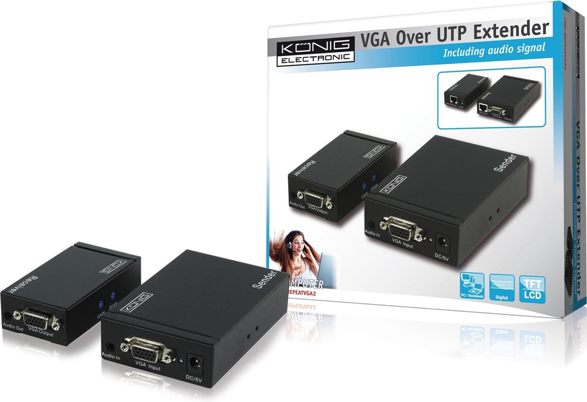 König CMP-REPEATVGA2 VGA+Audio Extender over LAN (300M