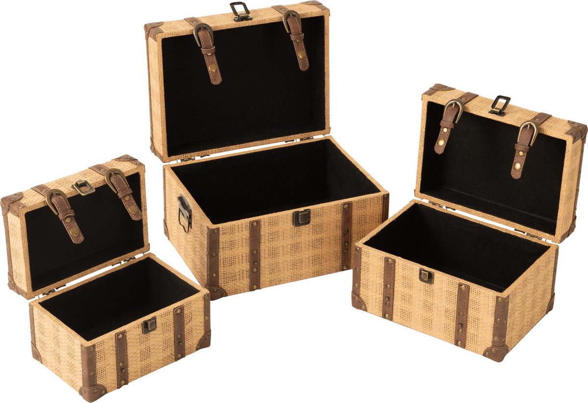 J-Line Set Van 3 Koffers Rechthoek Hout Beige/Bruin