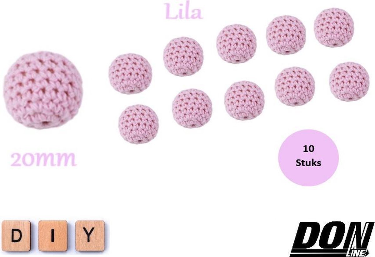DONLINE - Lila Ronde Gehaakte DIY Houten Kralen 20mm met 4mm gaatje - Houten Gehaakte Kralen - Speenkoord Kralen - Kralen baby - Rijgkralen – Kralen rijgen - Speenkoord Maken – Hobby Kralen – DIY Gehaakte Kralen – Crochet Wooden Beads