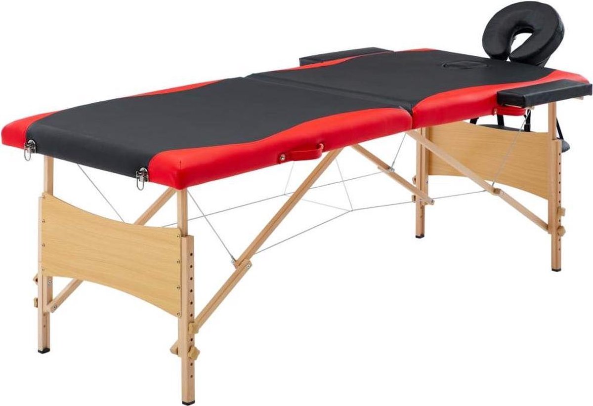 Medina Massagetafel inklapbaar 2 zones hout zwart en rood