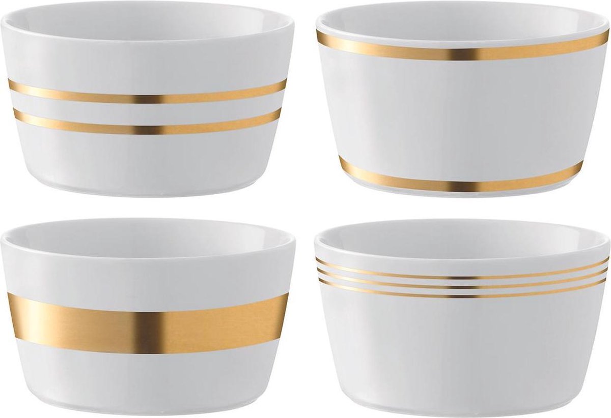 L.S.A. Deco Schaal - Porselein - Ø 13 cm - Set van 4 Stuks - Goud
