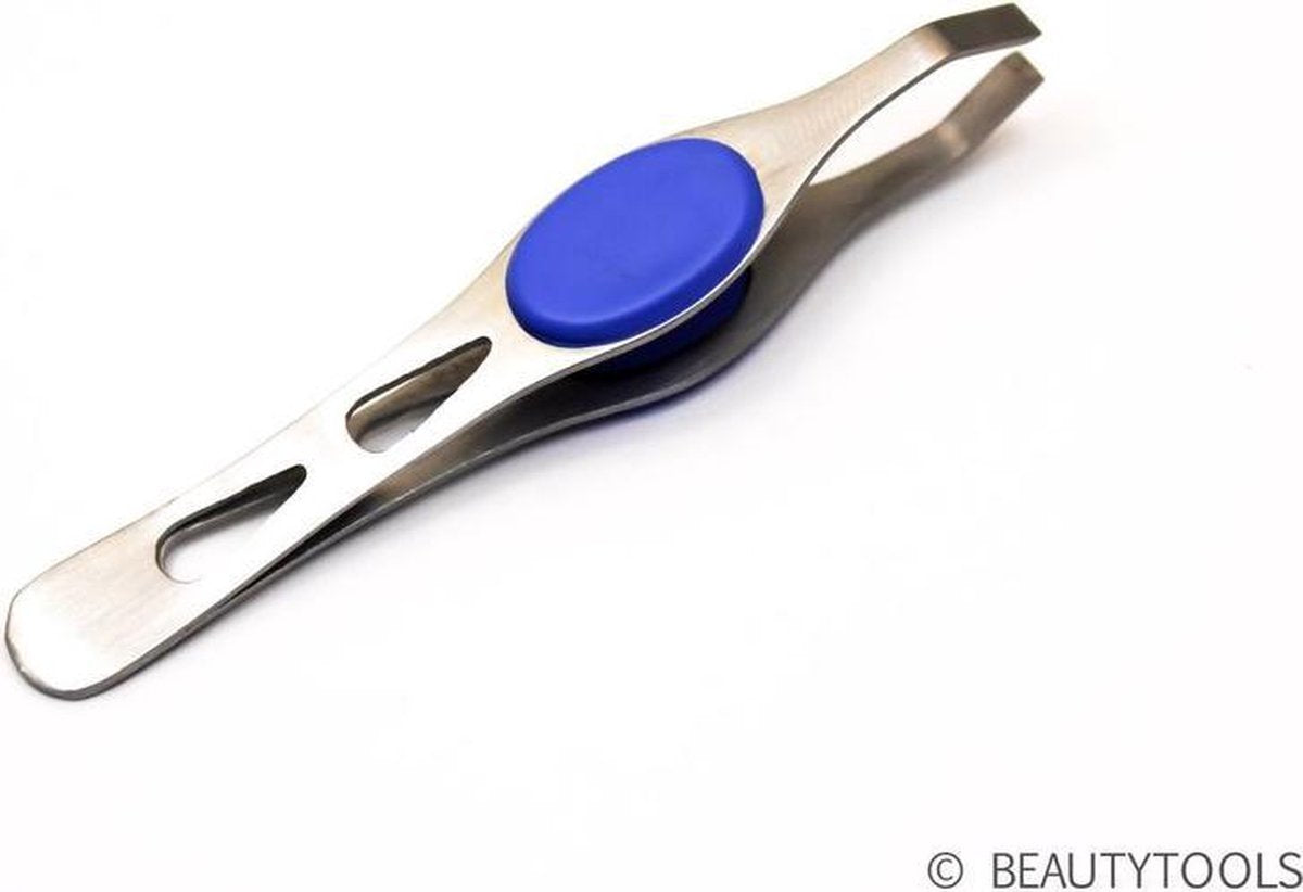 Beautytools Professional Epileer Pincet/ Tweezer Voor Wenkbrauwen: Blue Rubber - Stevige Rechte bek - (BT-1840)
