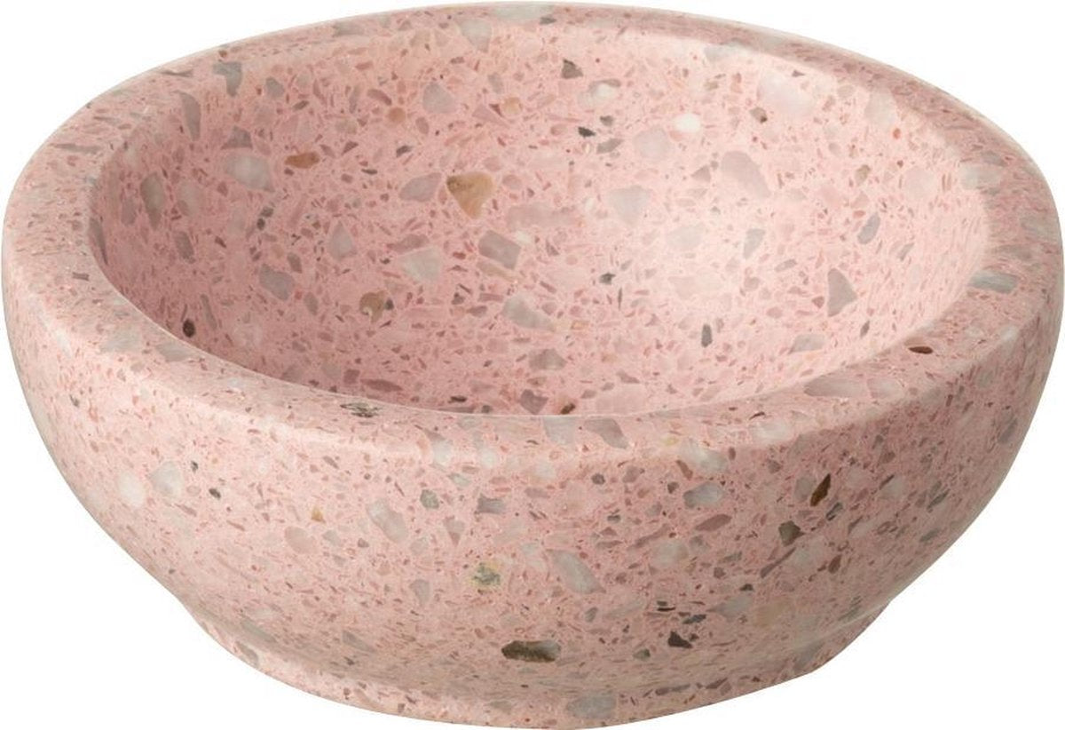 Stenen kom rond | 10 x 10 x 4 cm | Kom gemaakt van terrazzo rose steen | Rond