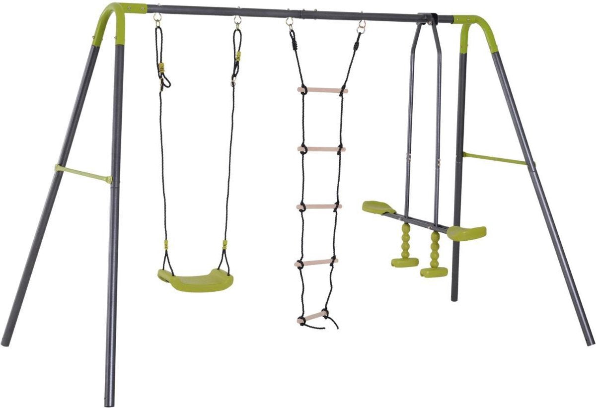 Nancy's Burien Tuinschommel - Kinderschommel - Klimtouwladder - Wip - Vanaf 3 Jaar - Zwart - Groen -  215/295 x 138 x 175 cm