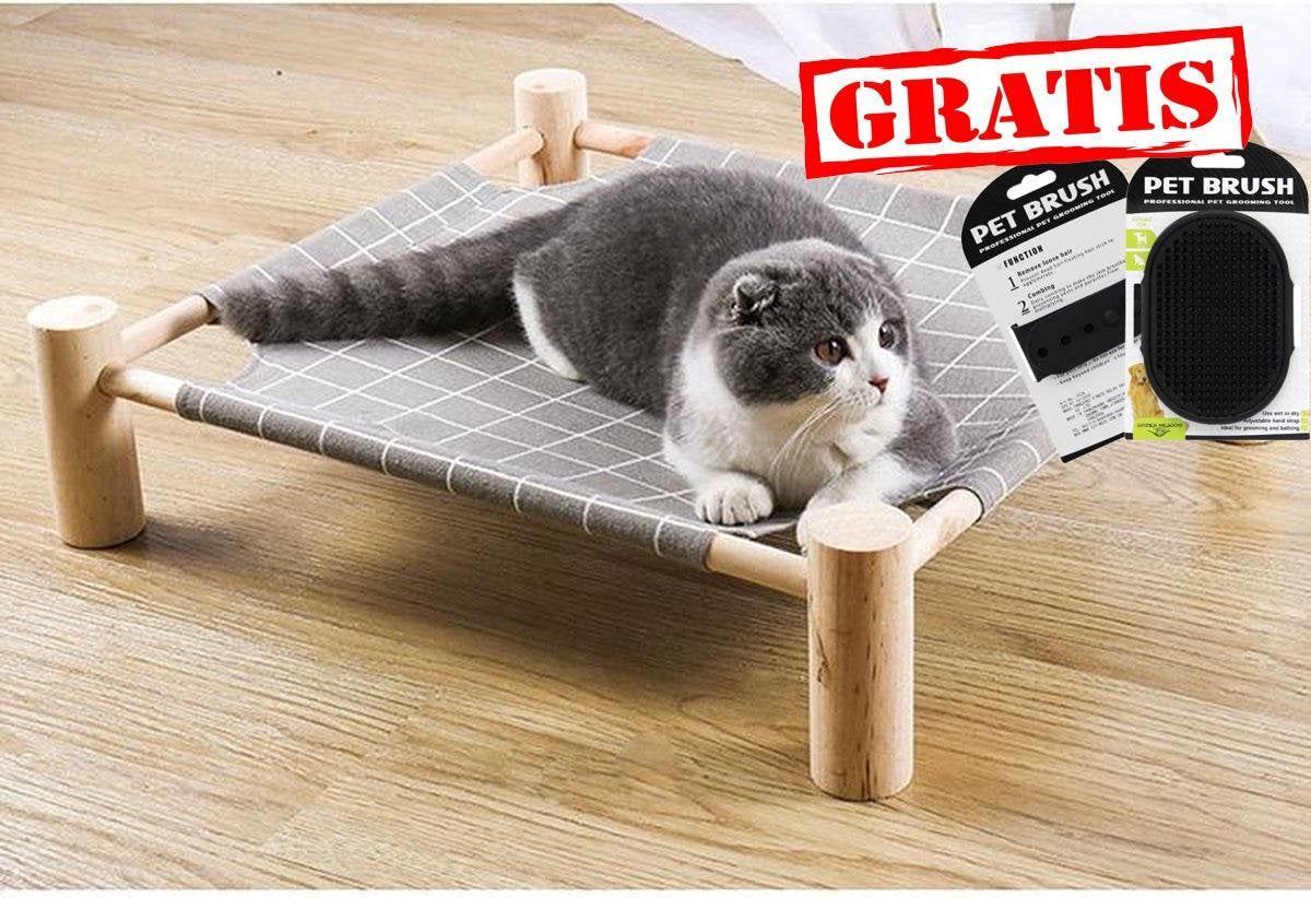 Reayou Houten Kattenbed / Hondenbed / Dierenbed / Hondenmand / Kattenmand / Hondenkussen / Kattenkussen / houten frame met vrolijke