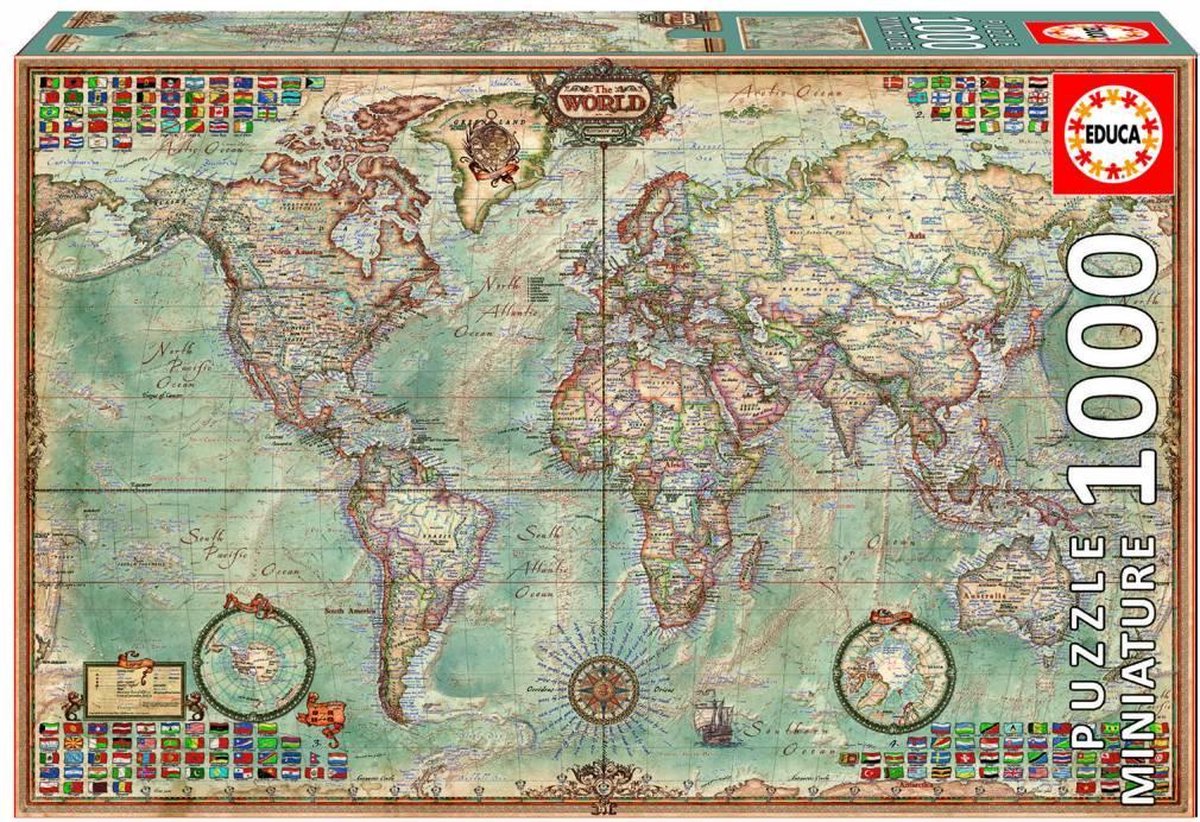 Educa Miniatuur puzzel - Wereldkaart - 1000 stukjes