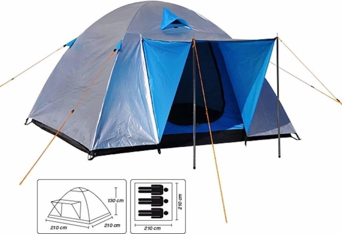 Haushalt 62105 Koepeltent - Grijs/ Blauw - 3 Persoons