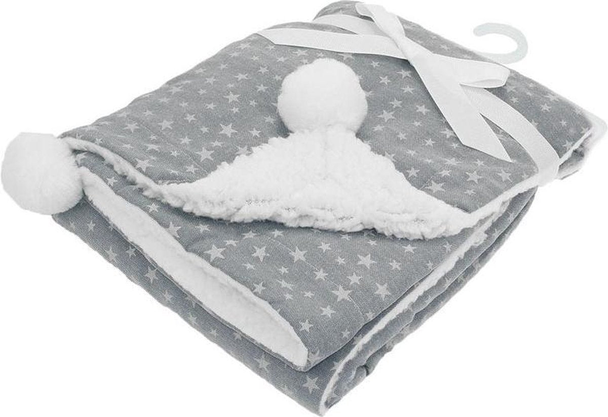 Soft Touch Babydeken Sterren Pompom 75 X 100 Cm Grijs