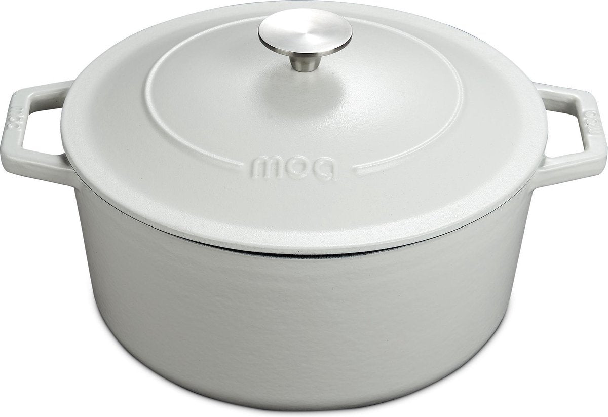 MOA Gietijzeren Pan - Braadpan - 30 cm - Rond - met Deksel - ook voor Inductie - Wit - C30W