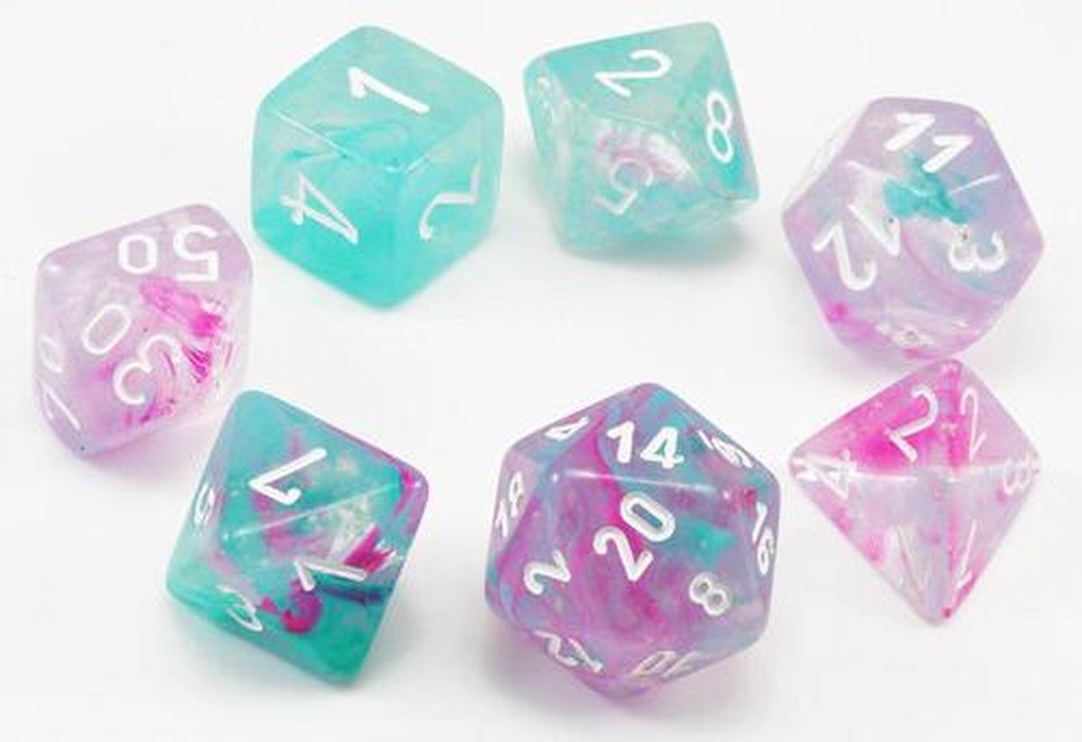 Chessex 7-Die set Nebula Luminary - Wisteria/White