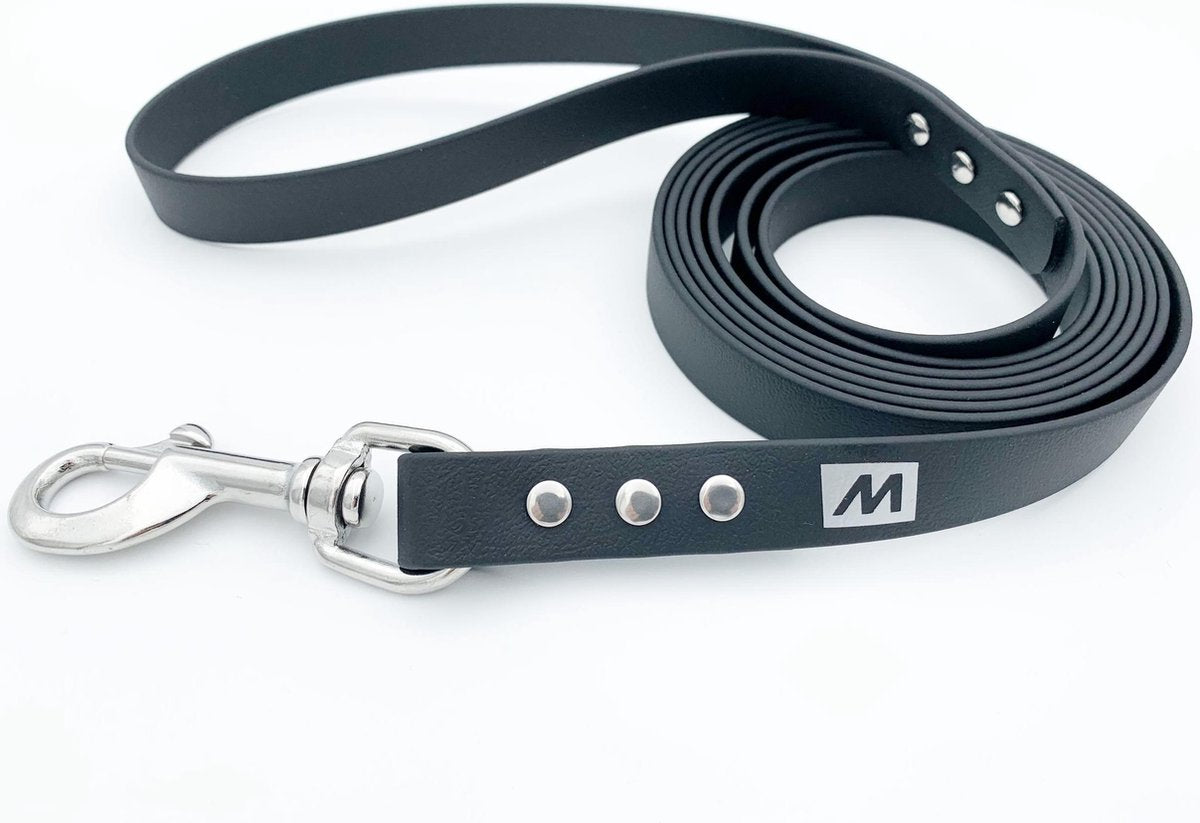 Miqdi BioThane hondenriem – zwart – 19 mm breed - 10 meter lang - zonder handvat