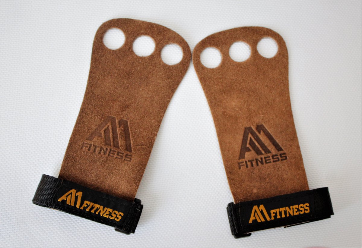 3 Hole Anti Slip Hand Grips Voor alle Sporten - Premium Kwaliteit - Bruin - XL