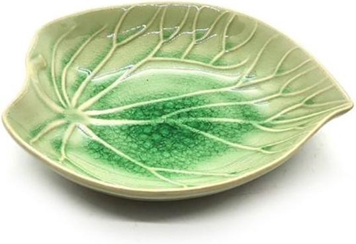 Presenteerblad - Bladvormige schaal - Handgemaakt en geschilderd - Groen -18 cm (2 stuks)