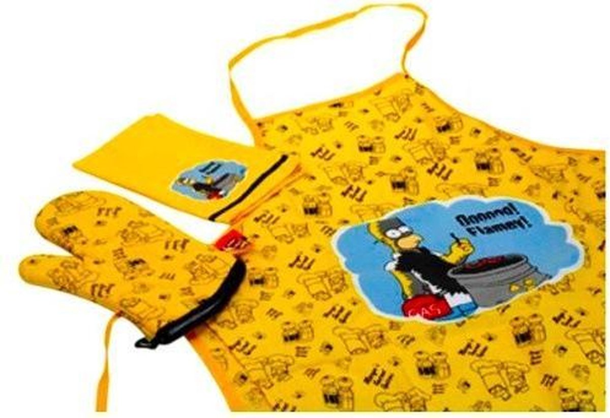 3 delige barbecue textiel set "The Simpsons" met ovenwant