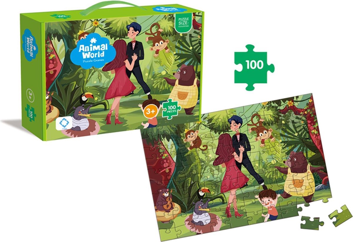 Dierenpuzzel – Jungle| Puzzel voor kinderen van 3 jaar – jungle dieren | Puzzel Kinderen Leer | Puzzel Dieren Kinderen – 100 stukjes - Jungledieren