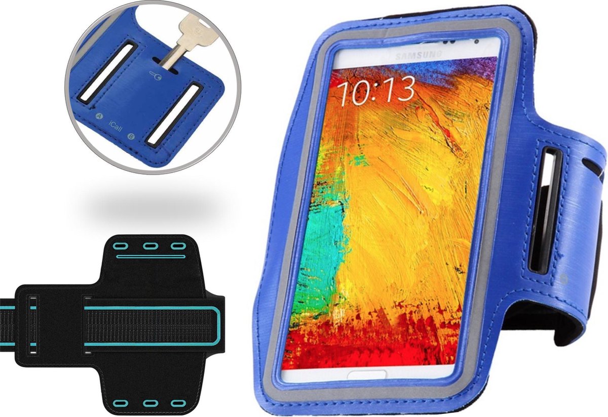 Blauw Universele Spatwaterdichte Sportarmband voor Samsung Galaxy S5 (Neo) S6 (Edge) S7 (Edge) A3 A5 A7 (2017) J3 J5 J7 (2016) - Hardloop 5.5 inch Sport Armband (Apple iPhone