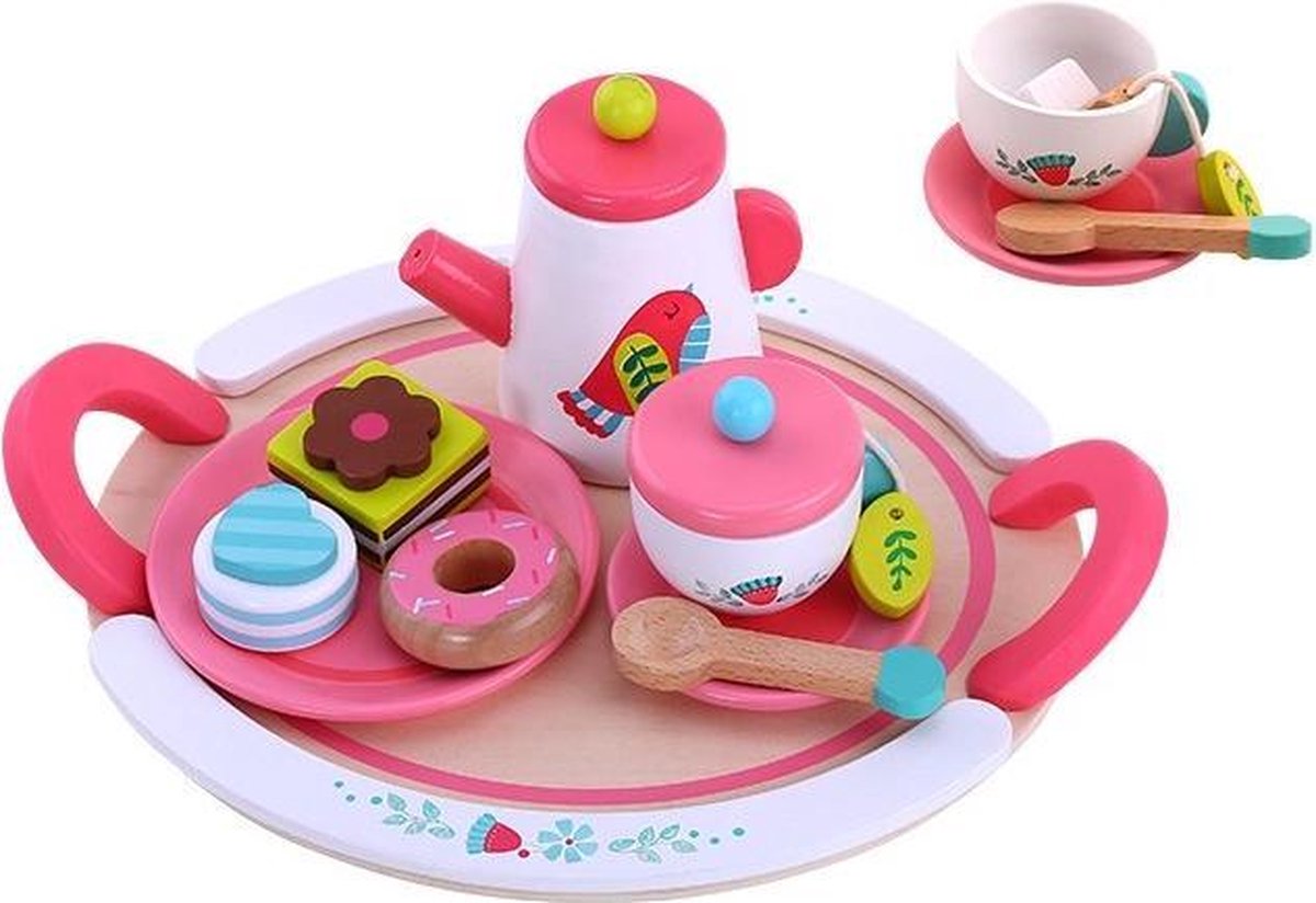 Tooky Toy Theeservies Meisjes Hout Roze/wit 19-delig