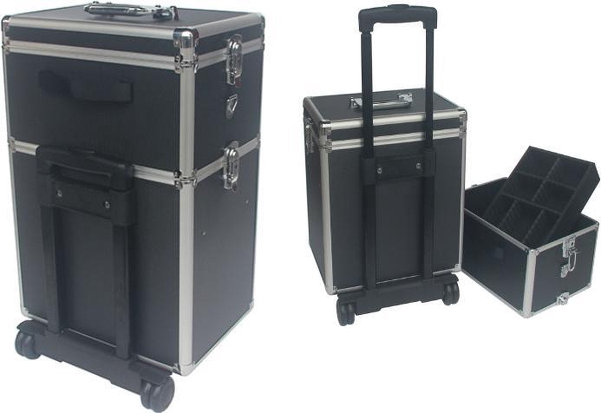 Kapperskoffer trolley - visagie make up koffer trolley - schminkkoffer - beauty case - zwart
