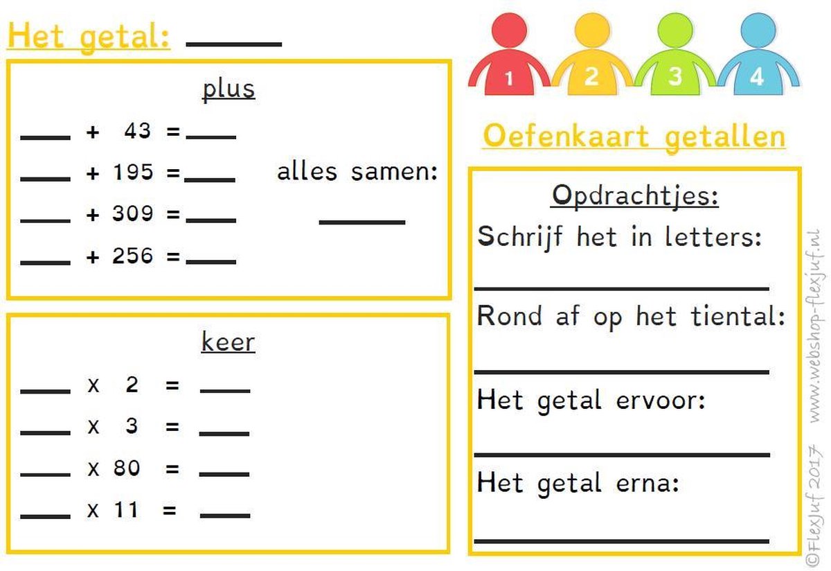 Oefenkaart rekenen getal begrip beelddenker| Wisbordje (SET van 30 st.)