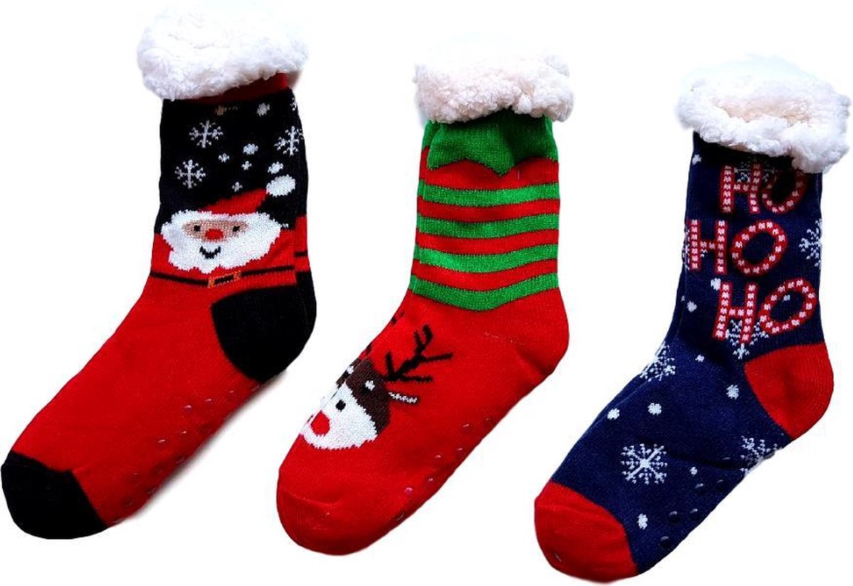 hoge Kerstsloffen sokken set van 3 paar maat 36-41