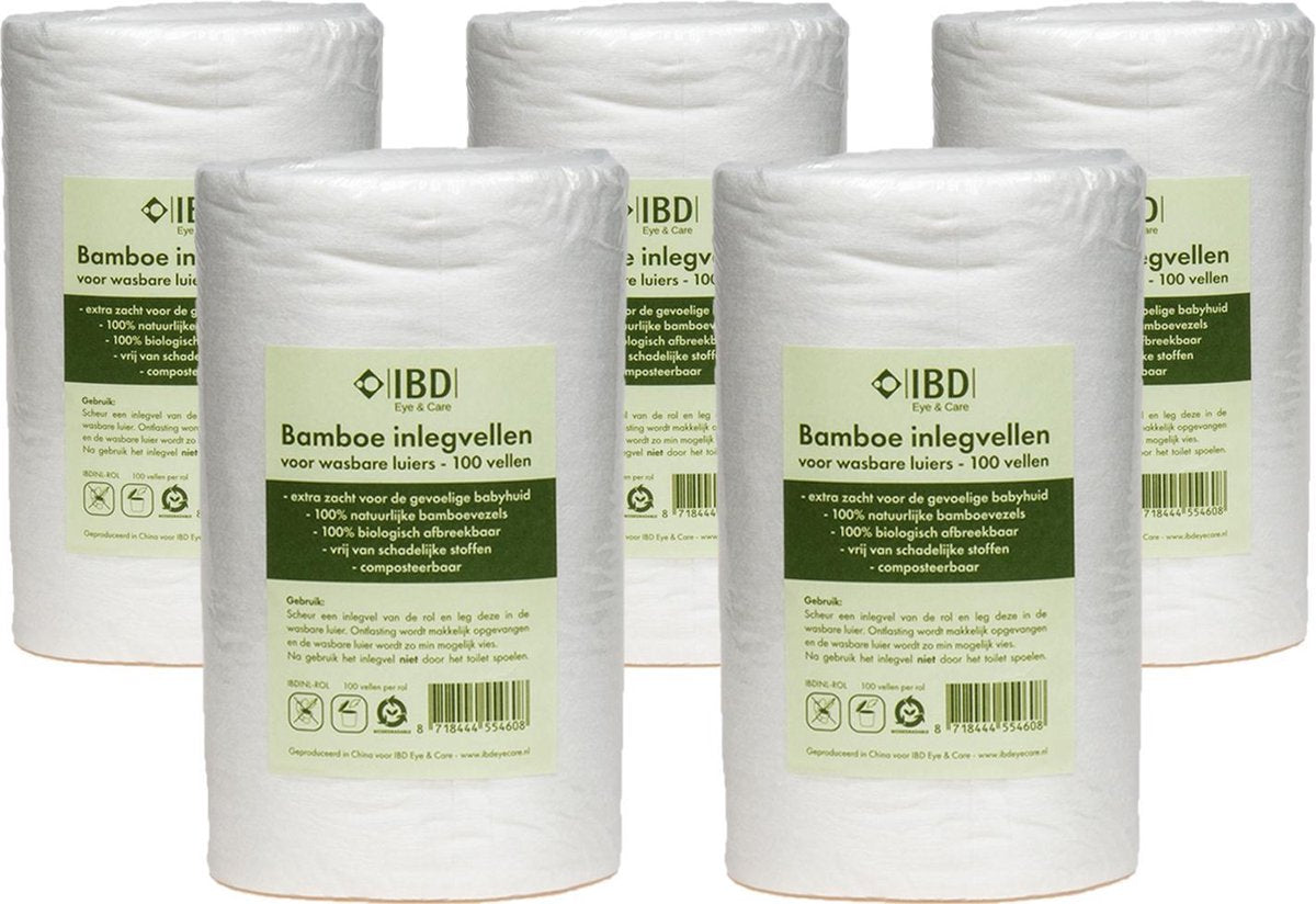Bamboe inlegvellen 5 rollen - 500 inlegvellen - inlegvel wasbare luier - wasbare luiers