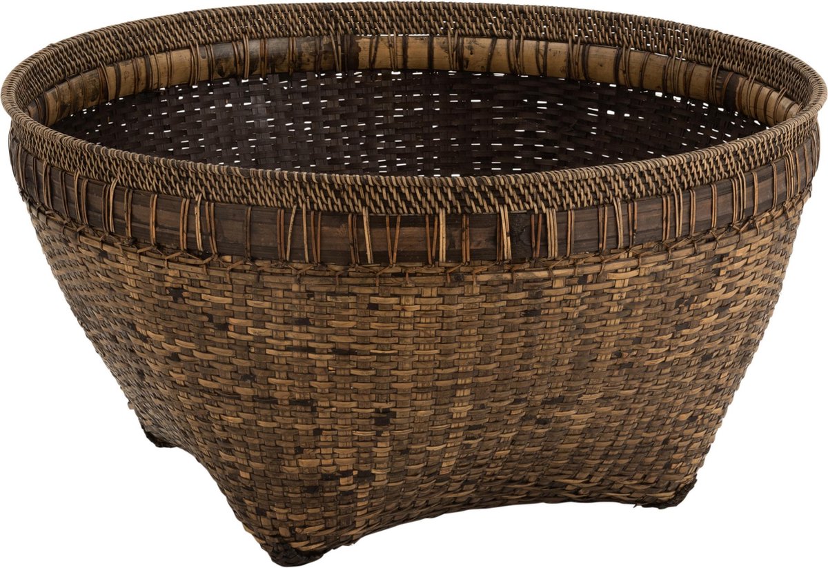 J-Line Mand Extra Large Rond Rotan Zwart