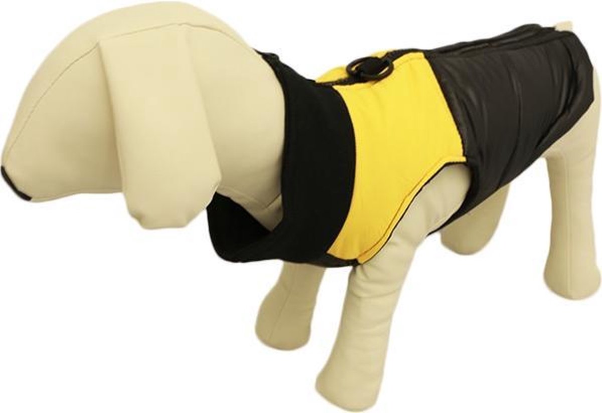 BODYWARMER MET GEEL STREEP VOOR DE HOND - L (rug lengte 34 cm
