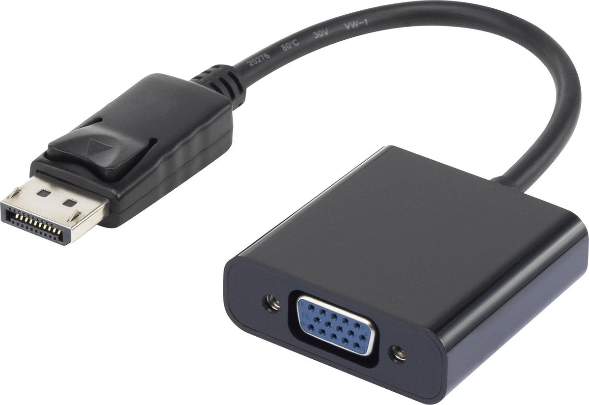 Renkforce RF-4212174 DisplayPort / VGA Adapter [1x DisplayPort stekker - 1x VGA-bus] Zwart Vergulde steekcontacten 12.00 cm
