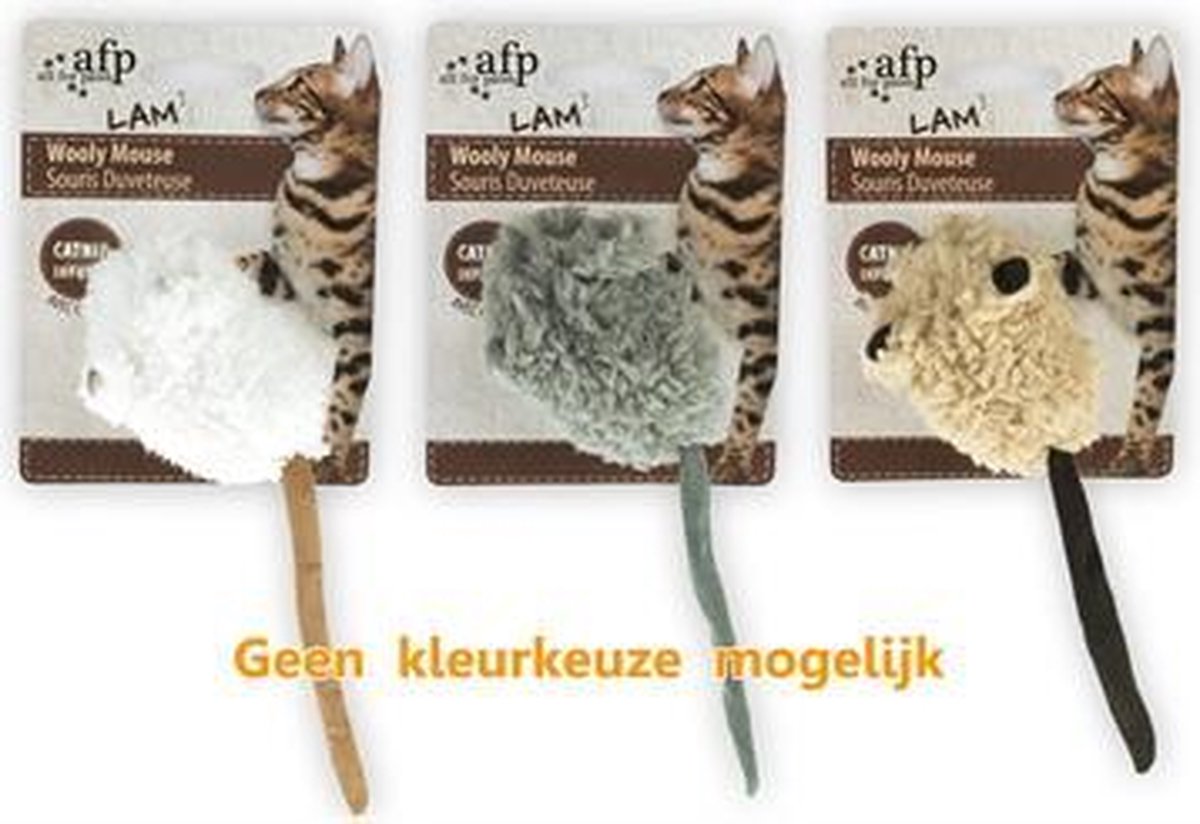 Afp wooly mouse lamswol met piep en catnip assorti - 7x7x3 cm - 1 stuks