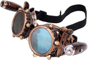 Steampunk bril goggles studs met gaas - koper LED lampjes burning man