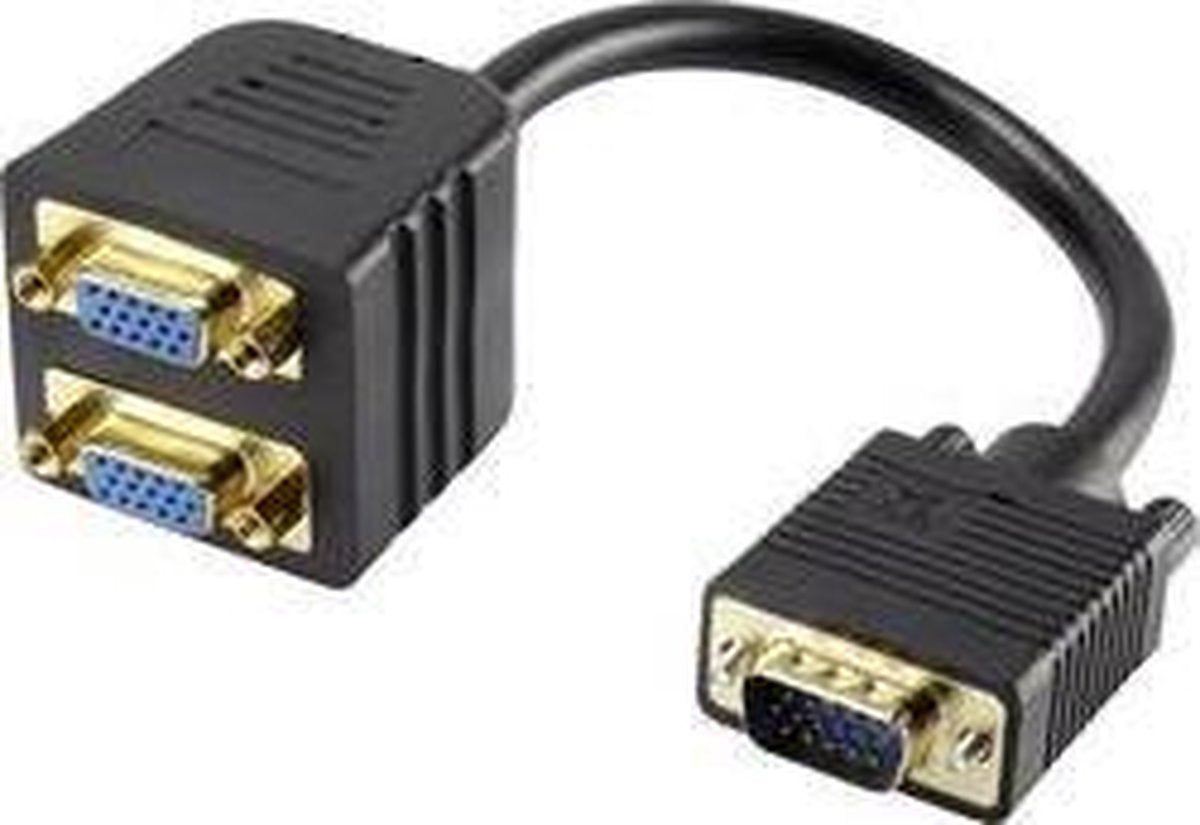 Renkforce VGA Y-adapter [1x VGA-stekker - 2x VGA-bus] Zwart Vergulde steekcontacten