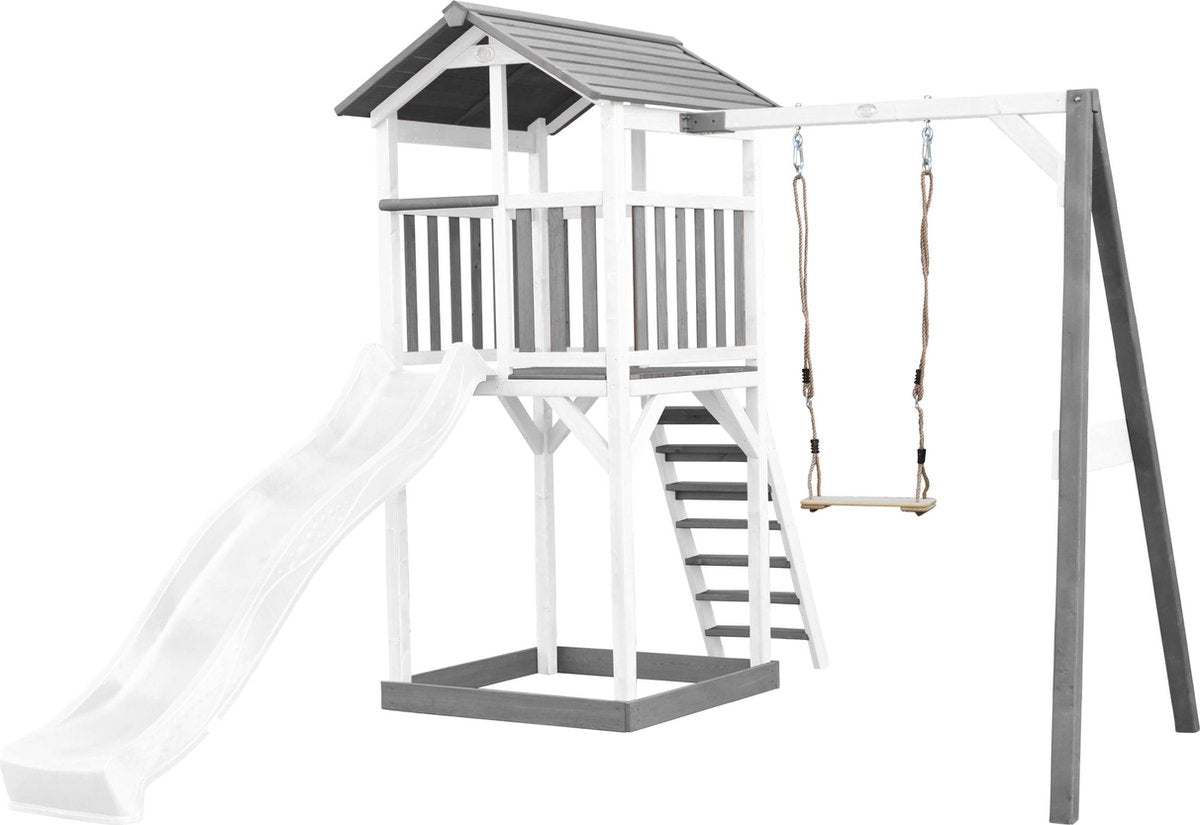AXI Beach Tower Speeltoren met enkele schommel Grijs/wit - Witte Glijbaan