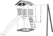 AXI Beach Tower Speeltoren met enkele schommel Grijs/wit - Witte Glijbaan