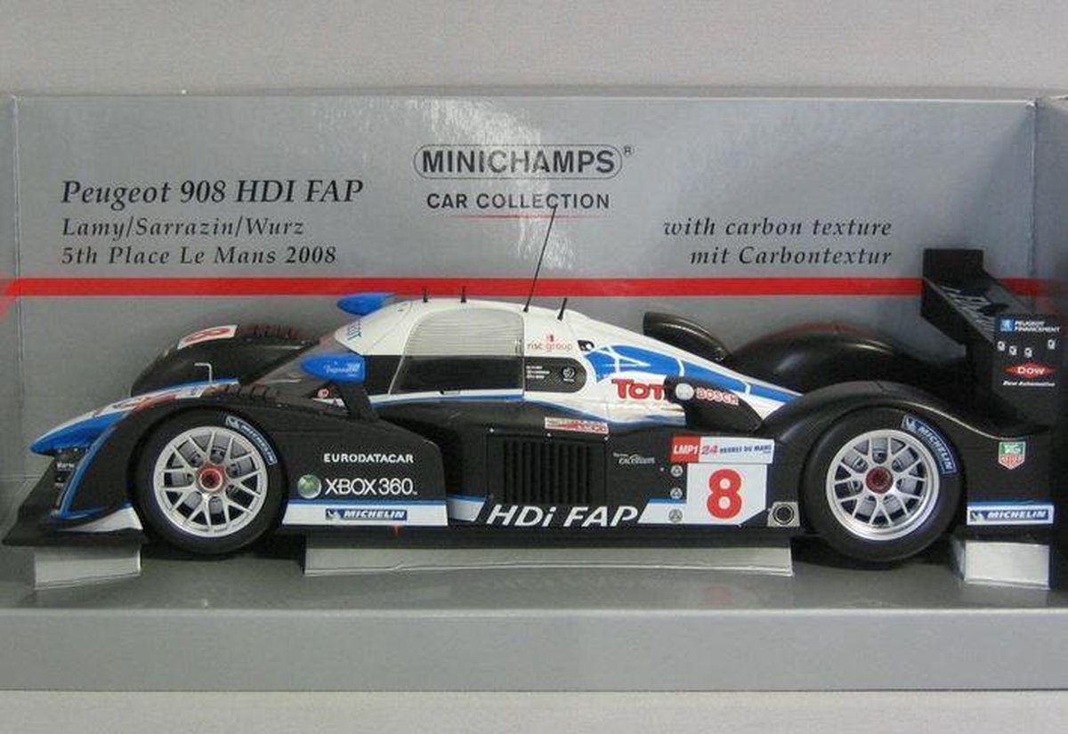 Peugeot 908 HDI FAP Le Mans 2008 1:18 Minichamps Zwart / Wit / Blauw 150 081208