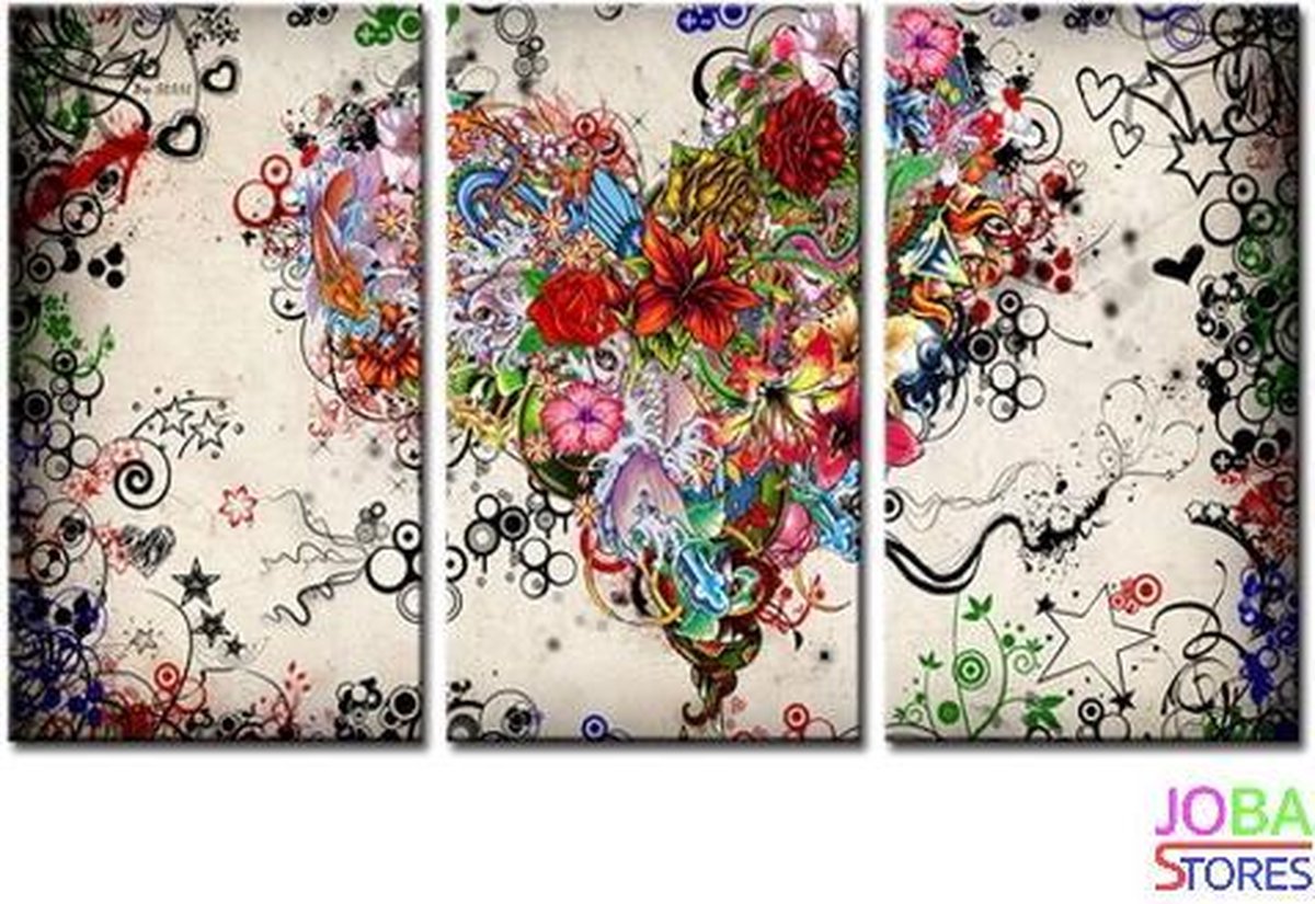 Diamond Painting "JobaStores®" Bloemen Hart - 3 luiks - volledig - 60x35cm