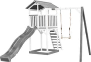 AXI Beach Tower Speeltoren met enkele schommel Grijs/wit - Grijze Glijbaan