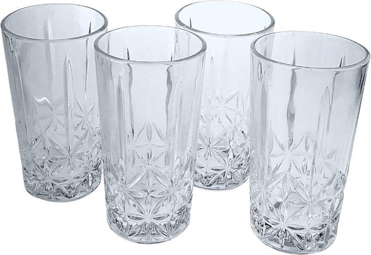 Orange85 Waterglazen - Longdrink - Set van 4 - Stevig - Sierlijk - Glazen - Water - Drinken - Reliëf - 4 stuks