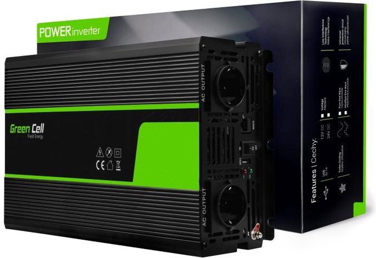 6000W (Bruikbaar vermogen continu 3000W) DC 12V naar 2x AC 230V met USB Stroom Inverter Converter