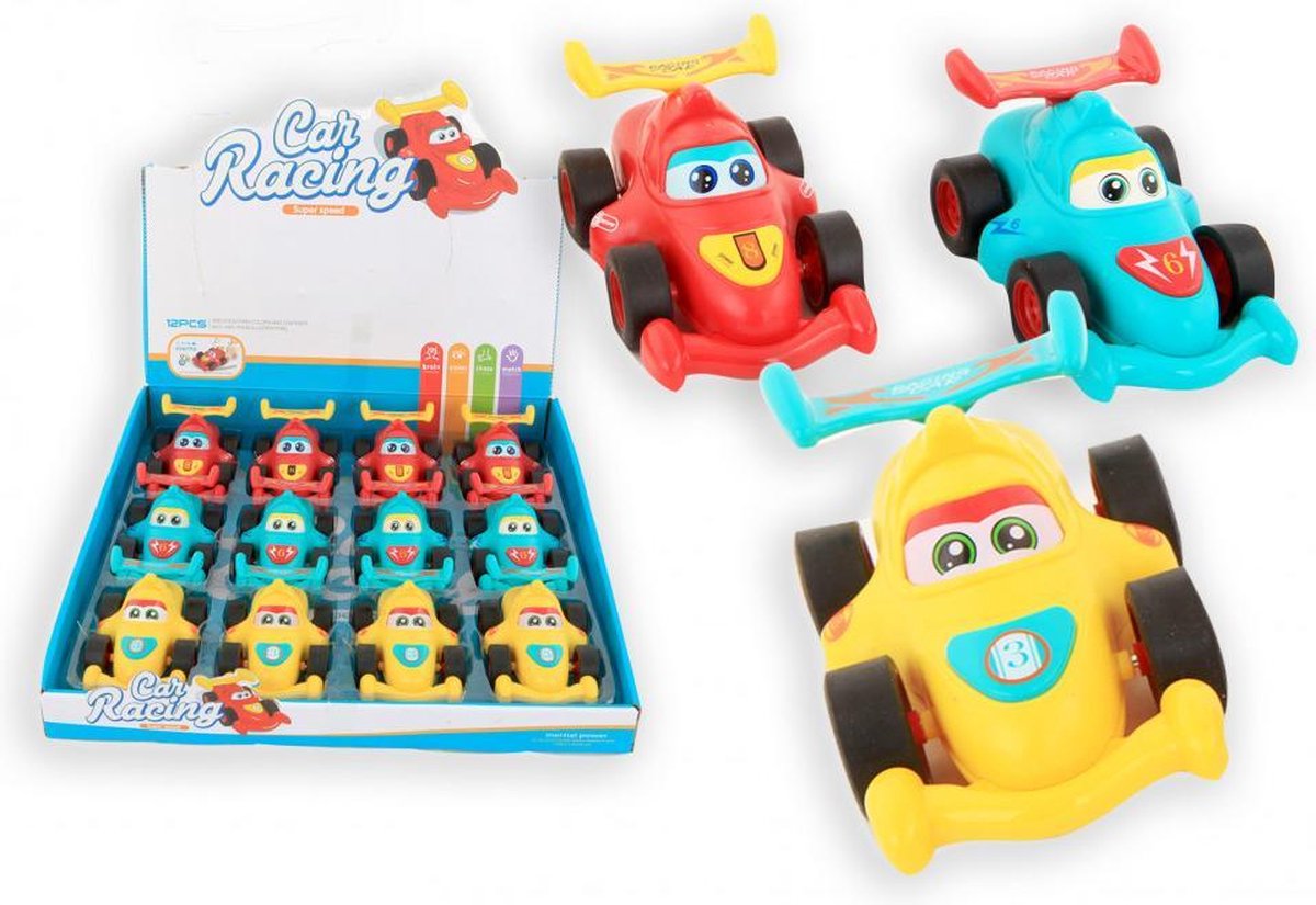 Car racing | kleine F1 auto | 10 cm | set van 3 kleuren | speelgoed vanaf 18 maanden
