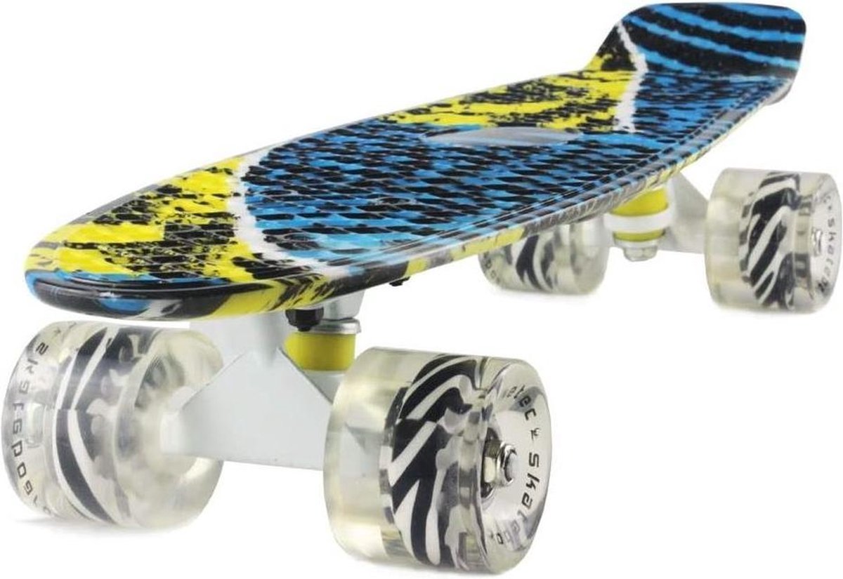 2Cycle Skateboard - LED Wielen - 22.5 inch - Blauw-Geel Print