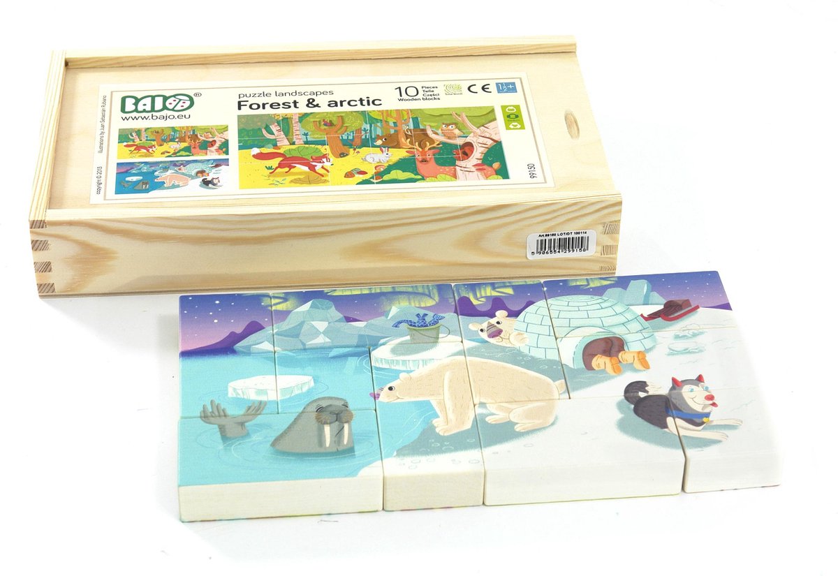 Bajo dubbelzijdige houten puzzel Bos & Ijspool - 10 stukjes