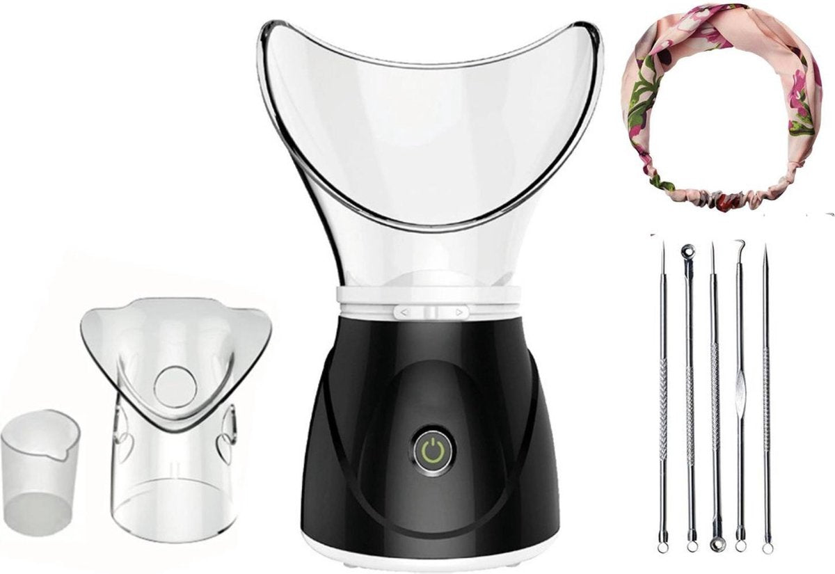 JT Beauty Care Gezichtsstomer Inclusief Mee Eter Verwijderaar en Hoofdband – Gezichtssauna - Gezichtsreiniger – Gezicht Verzorging – Verkoudheid – Face Steamer – Facial Cleanser – Stoomapparaat – Poriën – Huid Reinigen – Acne – Sauna - Zwart