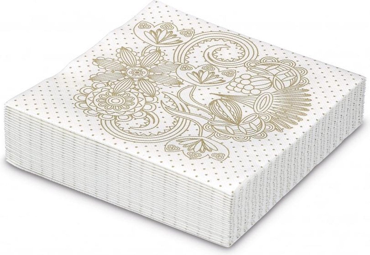 GALA Servetten - Mia White Gold - 40x40cm - 25 Stuks - Dessin