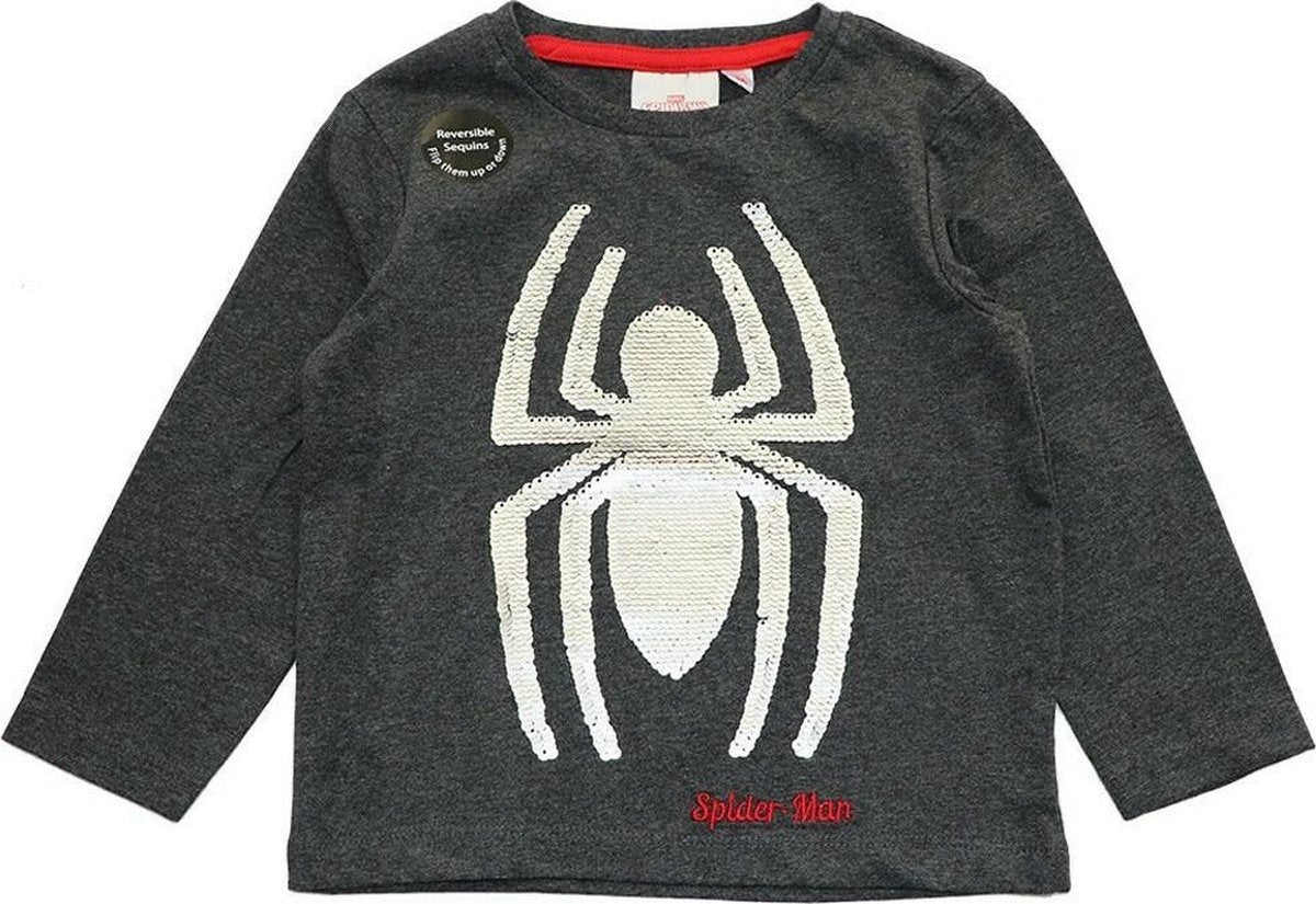 Spiderman - longsleeve / shirt - jongens - reversible pailletten - grijs - maat 104