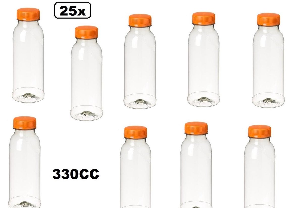 25x Flesje PET helder 330cc met oranje dop - drinken jus sinas cola sappen dranken