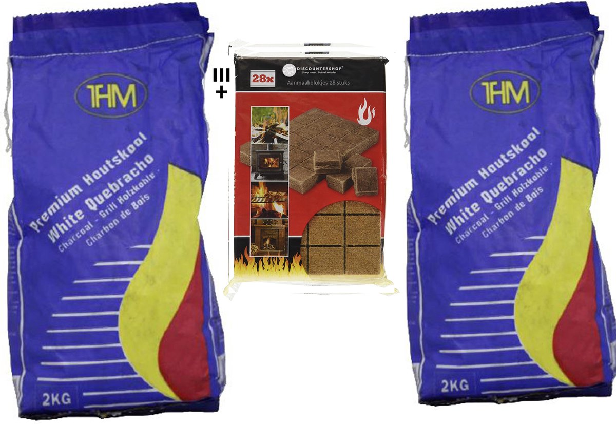 2X houtskool van 2KG - Voor De BBQ - inclusief Aanmaakblokjes - Barbecue - Houtskool