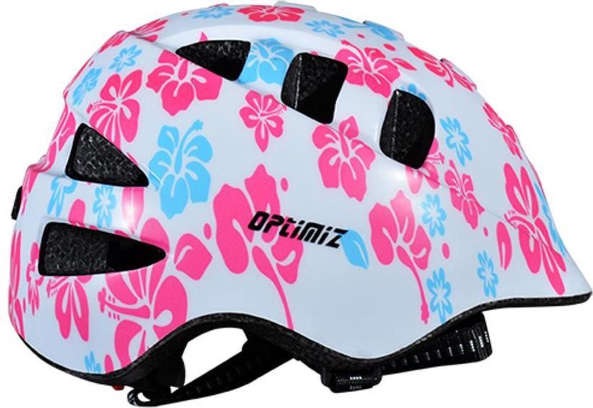 kinderhelm Optimiz - Fietshelm voor kinderen - Kinderfietshelm - Bloemen Wit Roze Blauw - ExtraSmall 48-52cm - slechts 210gram