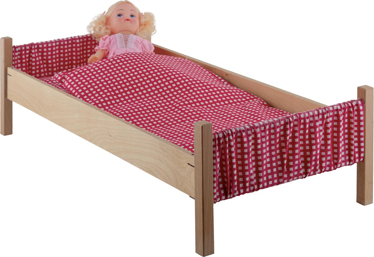 Houten poppenbed 66 x 32 x 20 cm + GRATIS pop 35 cm